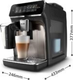 Philips 3300 Series Fully Automatic Coffee Machine - 6 Drinks, Modern Colour Touch Screen Display, LatteGo Milk System, SilentBrew, 100% Ceramic Grinder, AquaClean Filter, Black Chrome (EP3347/90)