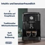 De’Longhi Magnifica S - Perfetto Kaffeevollautomat mit klassischem Milchaufschäumer, Espresso- und Cappuccino Kaffeemaschine, Bedienfeld mit Tasten, Schwarz (ECAM11.112.B)