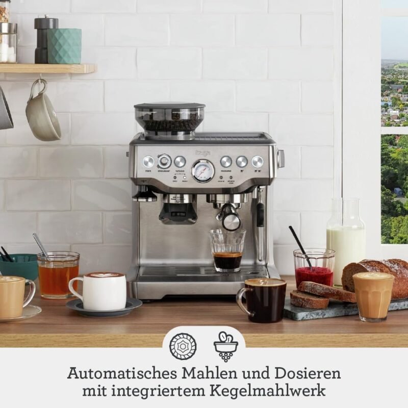 Sage - The Barista Express - Kaffeemaschine mit manuellem Milchaufschäumer & Mahlwerk - Automatisches Mahlen, individueller Milchschaum - Gebürsteter Edelstahl, Milchkännchen mit Temperaturregelung
