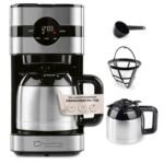 Barista Filterkaffeemaschine mit verstellbarem Mahlwerk & Thermokanne | Warmhaltefunktion, 24h Timer & Permanentfilter | Für 10 Tassen Kaffee | Kaffeemaschine für Bohnen & Pulver [Edelstahl]