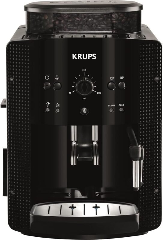 Krups EA8108 fully automatic coffee machine (automatic cleaning, 2-cup function, milk system with CappucinoPlus nozzle, 15 bar, coffee machine, espresso, coffee machine) black