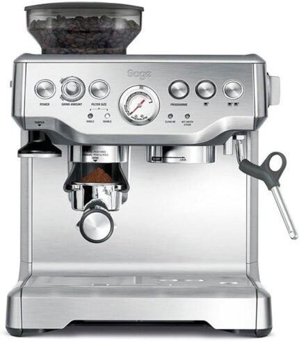 Sage - The Barista Express - Kaffeemaschine mit manuellem Milchaufschäumer & Mahlwerk - Automatisches Mahlen, individueller Milchschaum - Gebürsteter Edelstahl, Milchkännchen mit Temperaturregelung
