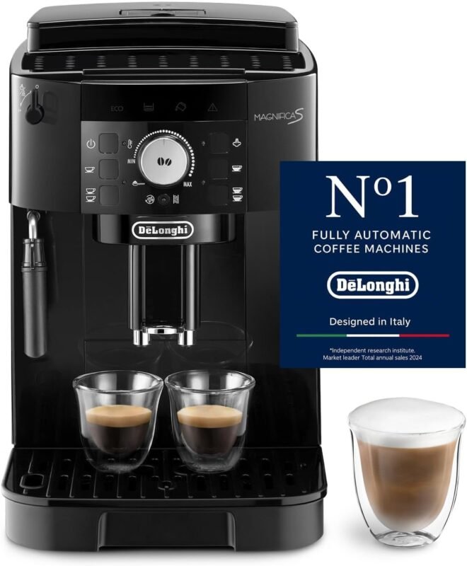 De’Longhi Magnifica S - Perfetto Kaffeevollautomat mit klassischem Milchaufschäumer, Espresso- und Cappuccino Kaffeemaschine, Bedienfeld mit Tasten, Schwarz (ECAM11.112.B)