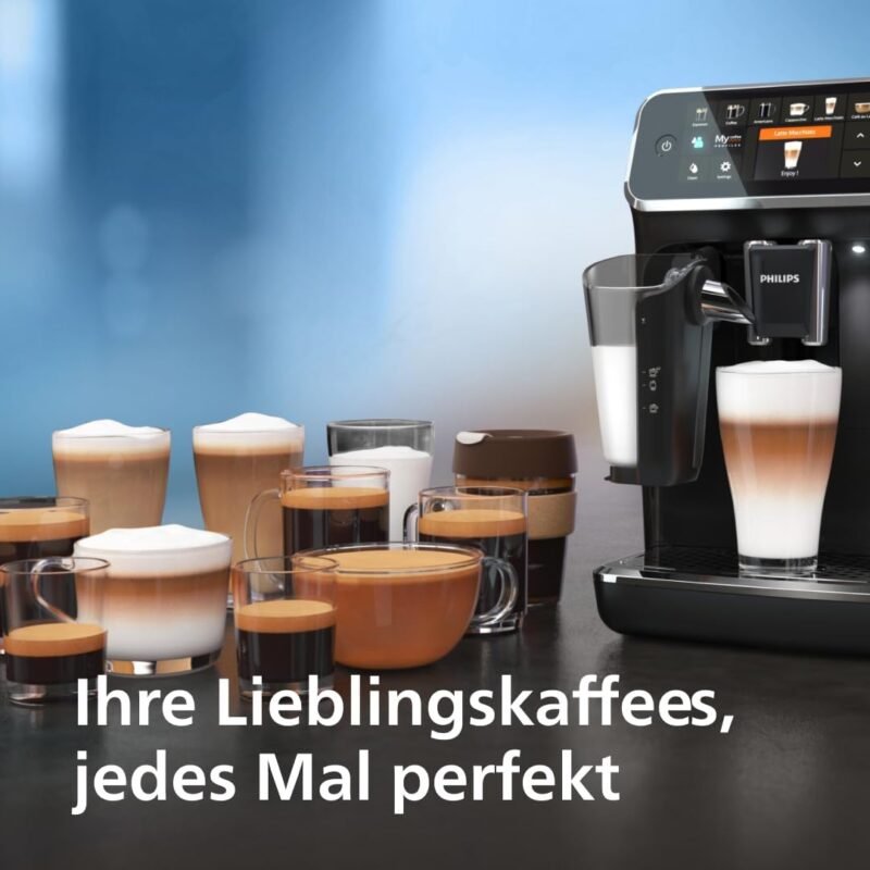 Philips Kaffeevollautomat der Serie 5400 – Espressomaschine für 12 Getränke, schnell reinigendes LatteGo System, intuitives TFT-Display, anpassbare Kaffeeeinstellungen (EP5441/50)