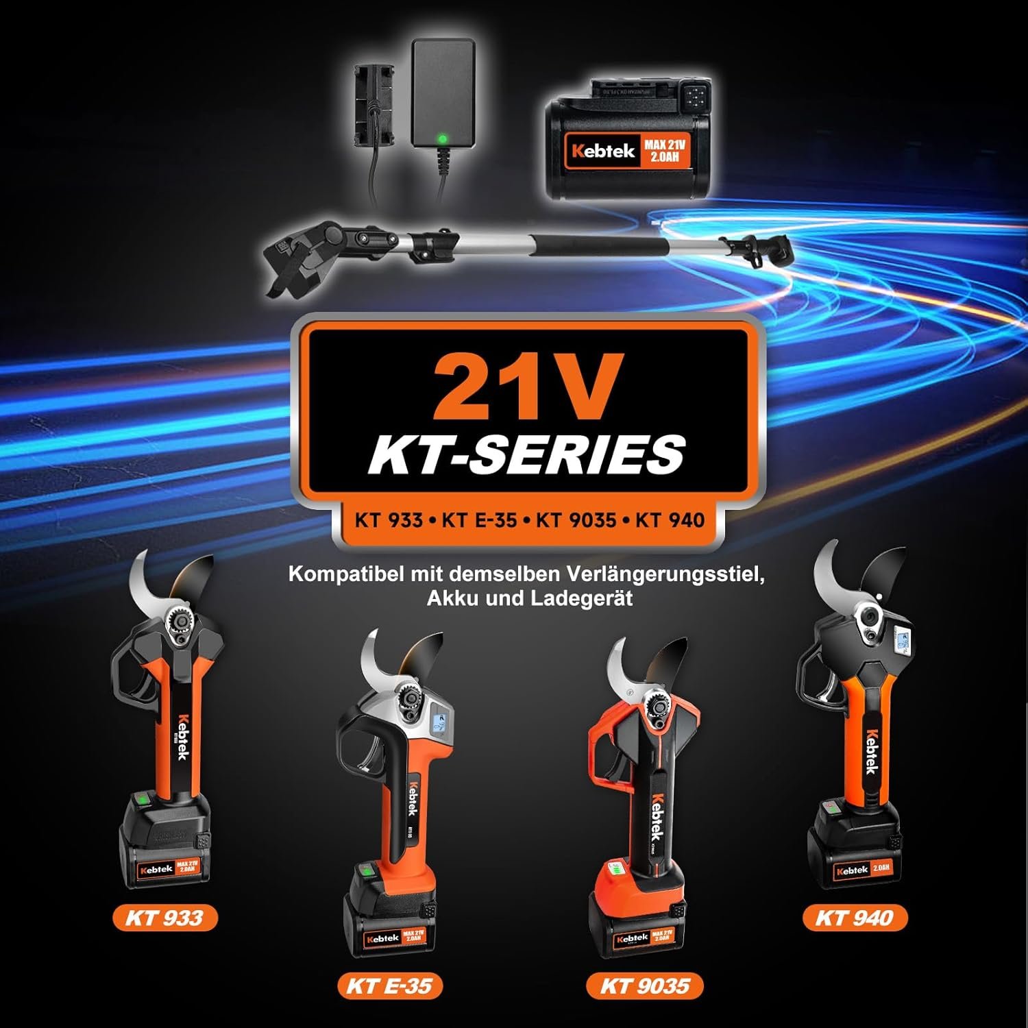 Kebtek KT 9035 Battery Pruning Shears Lightweight 35 mm Electric Scissors for Garden 21 V 4000 mAh Battery Secateurs Professional Compatible with Extension Telescopic Handle Boxwood Shears Electric