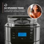 Barista Filterkaffeemaschine mit verstellbarem Mahlwerk & Thermokanne | Warmhaltefunktion, 24h Timer & Permanentfilter | Für 10 Tassen Kaffee | Kaffeemaschine für Bohnen & Pulver [Edelstahl]