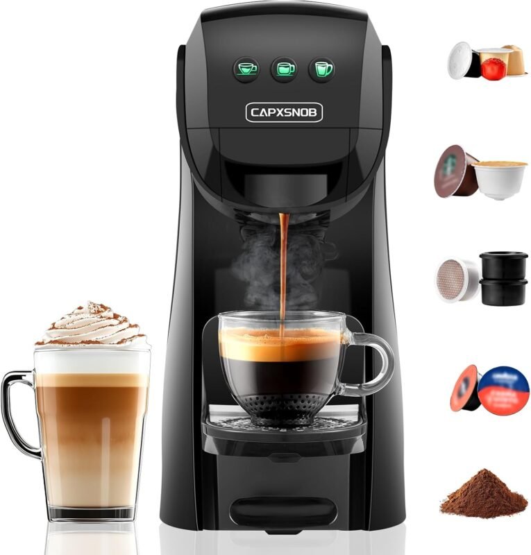 Warriors1 5 in 1 Multi Kapselmaschine für Nespresso OL, Dolce Gusto, Lavazza A Modo Mio, FAP Espresso Point Kapseln und Gemahlen Kaffee, 20 bars, 0,82 L, Automatische Kaffeemaschine für Zuhause & Büro